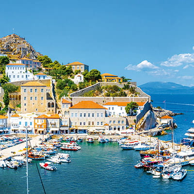 A view over the harbour in Hydra, Greece